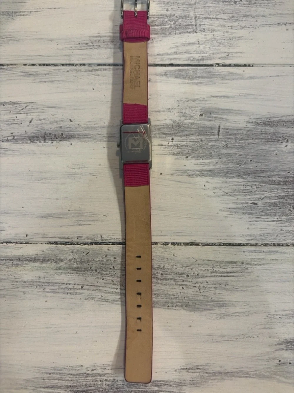 Michael Kors Rectangular Watch Pink Dial Silver Tone Case Pink Strap Watch - Picture 3 of 4